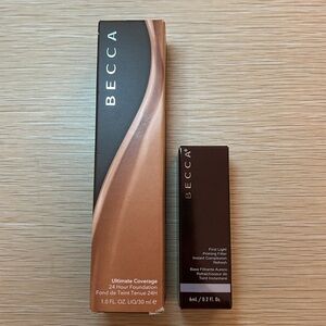 Becca Ultimate coverage 24 hour foundation 1.04 OZ Set & Mini First Light Primer
